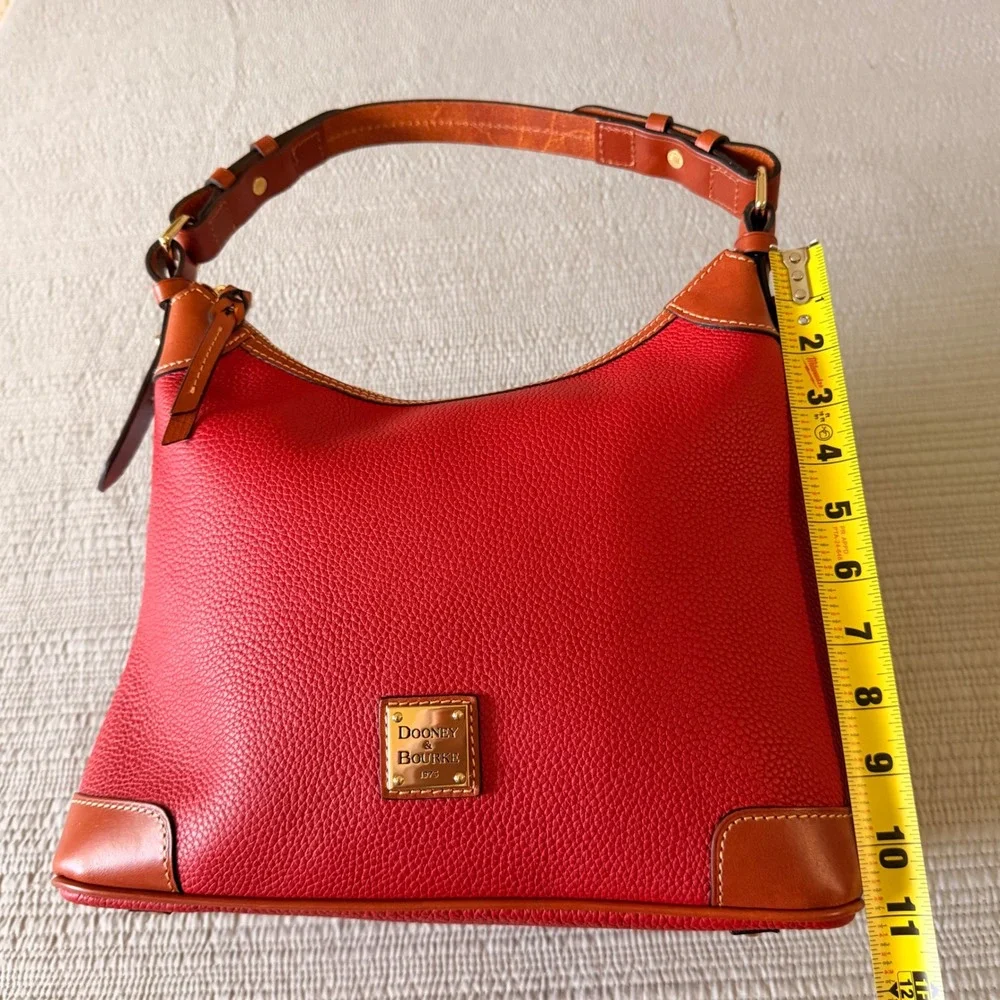 New Dooney & Bourke Women's Red Pebbled Leather Hobo Shoulder Bag Gold Hardware
